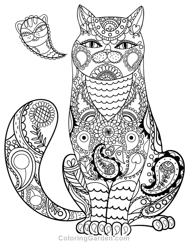 600x776 Free Printable Paisley Cat Adult Coloring Page. Download It In Pdf