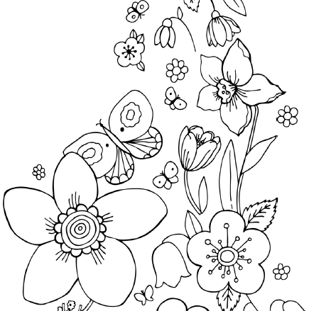 473x439 Coloring Pages Of Flowers And Butterflies