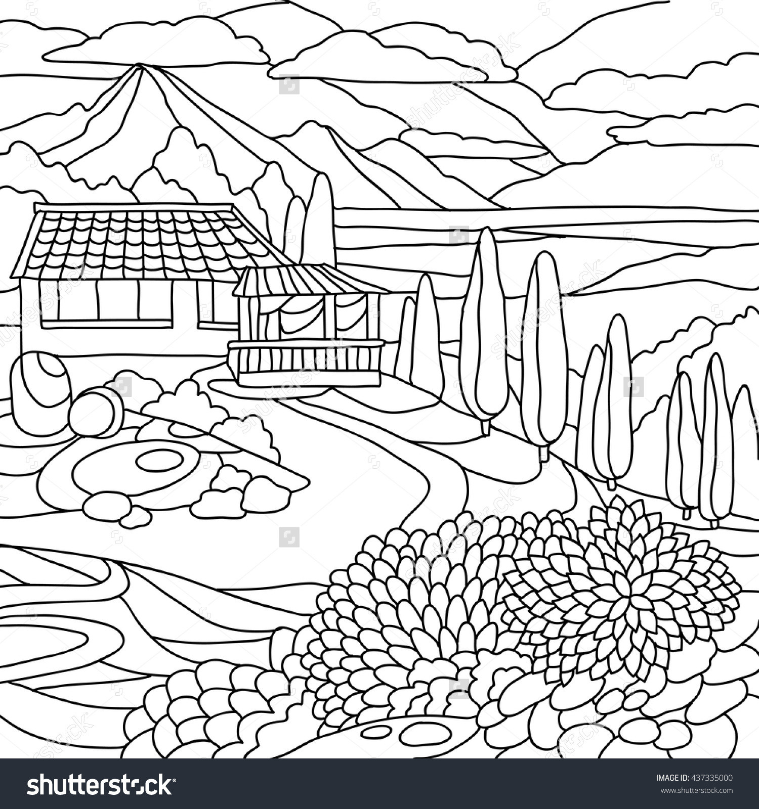 1500x1600 Landscape And The Winding Road Coloring Page Free Printable Fair