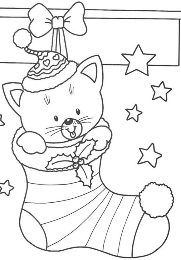 580x830 Christmas Kitty Coloring Pages