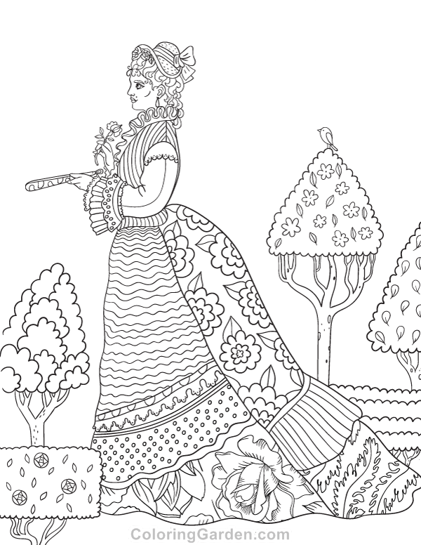 600x776 Free Printable Victorian Woman Adult Coloring Page. Download It