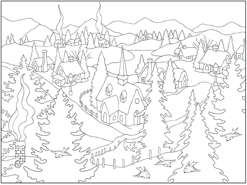 800x600 Winter Scene Coloring Page Snow Pages Download Color Plus Free