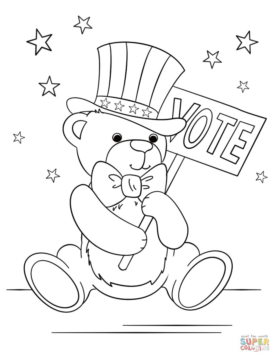 916x1186 Election Day Coloring Pages Preschool Best Of Patriotic Teddy Bear