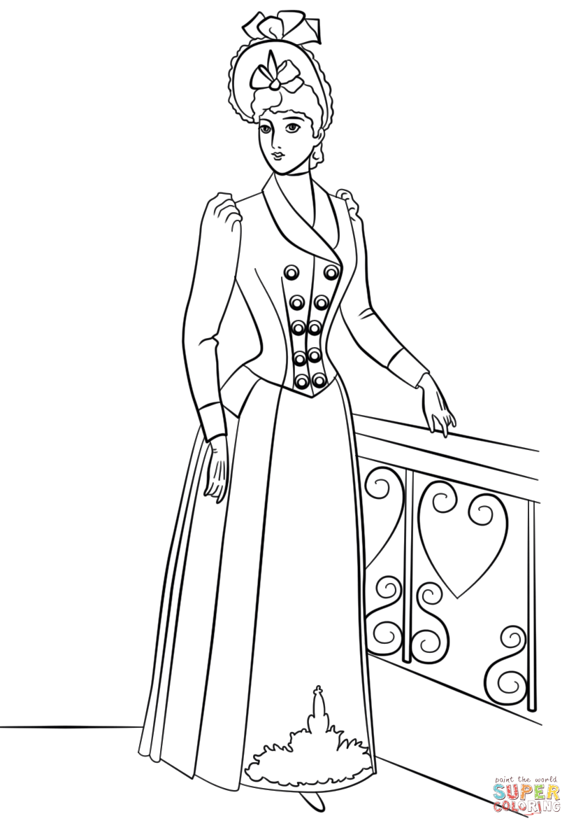 824x1186 Victorian Fashion Coloring Page Free Printable Pages Throughout