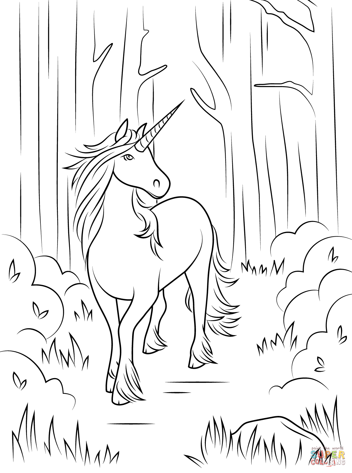 1175x1575 Free Forest Unicorn Coloring Page For Unicorn Coloring Page