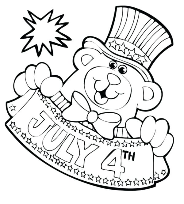 600x666 Free 4th Of July Coloring Pages Bear Mascot For Independence Day