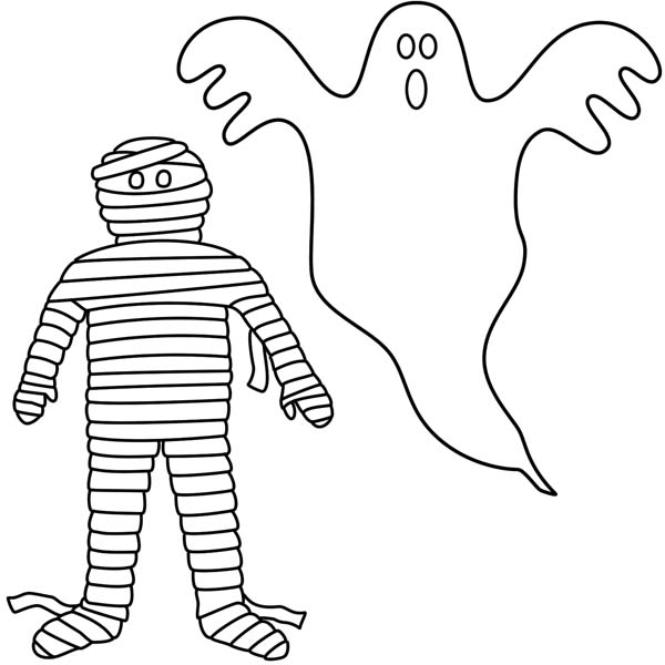 600x600 Mummy And White Ghost Coloring Page Mummy And White Ghost