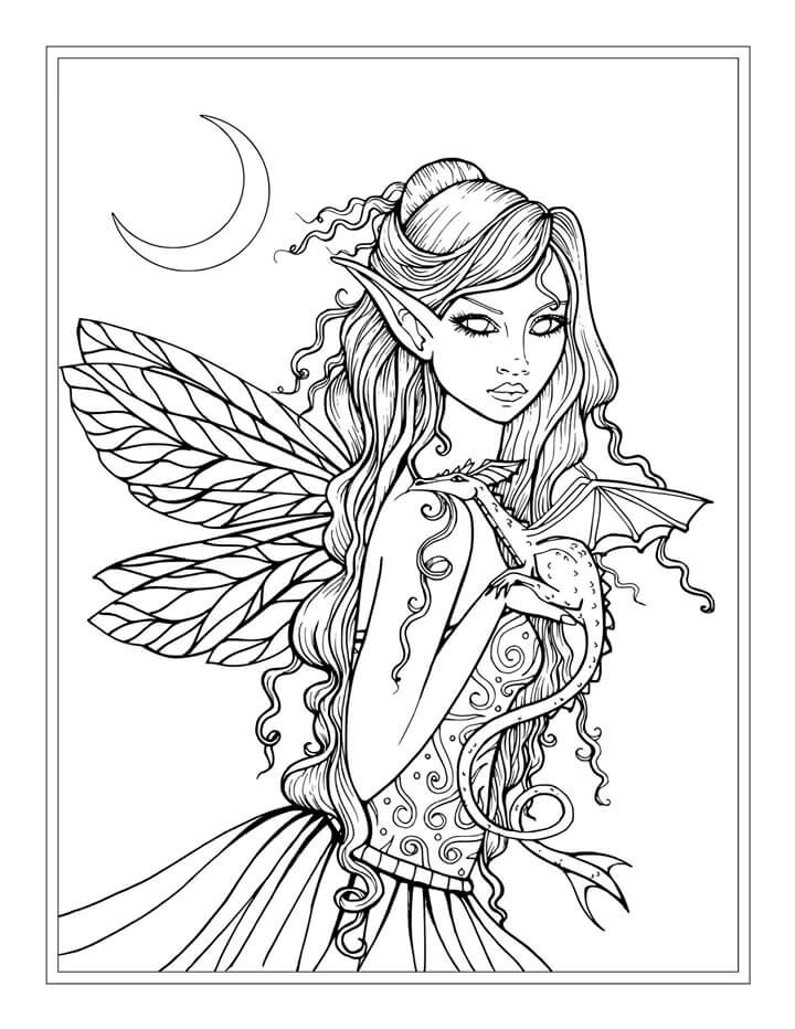 720x932 Free Fairy And Dragon Coloring Page By Molly Harrison Adult