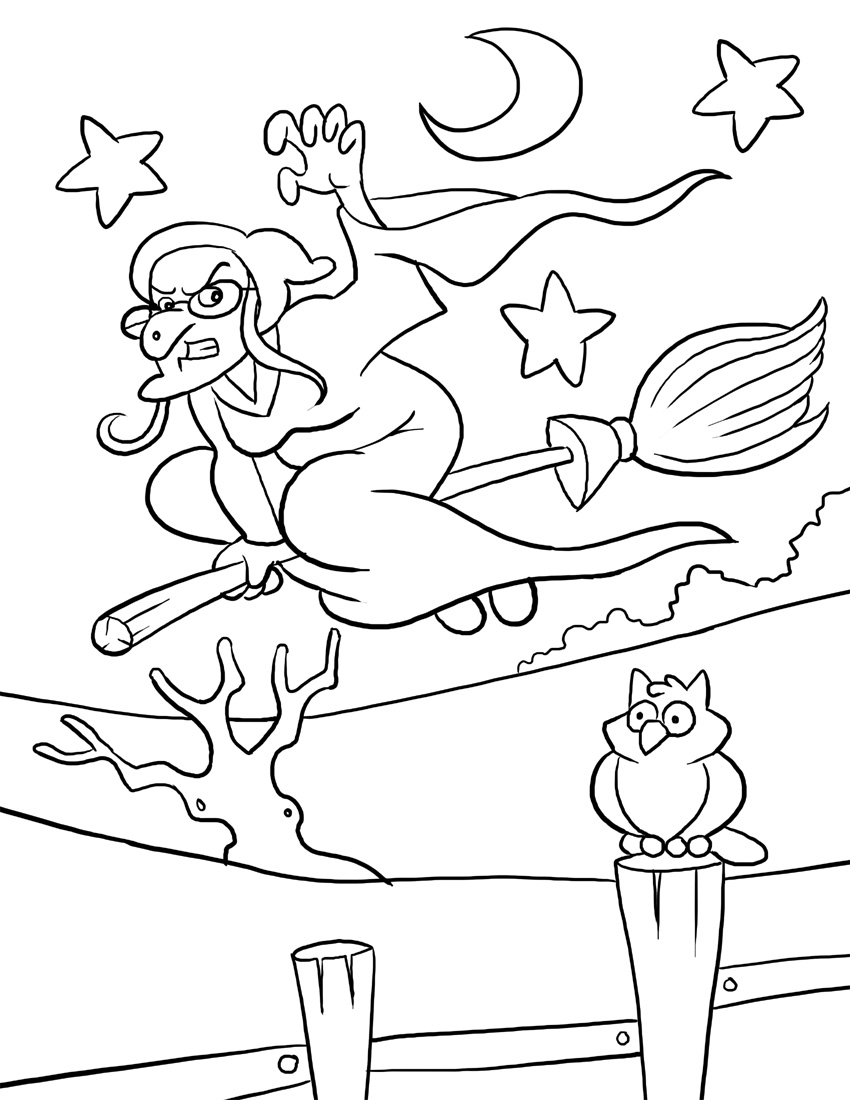 850x1100 Halloween Witch At Night Free Coloring Page Halloween, Holidays
