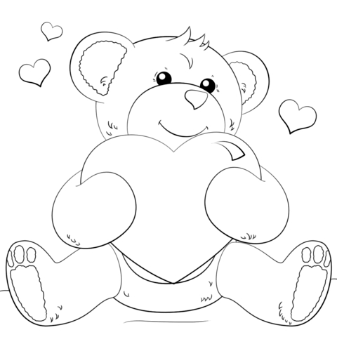 480x480 Cute Heart Coloring Pages Cute Bear With Heart Coloring Page Free