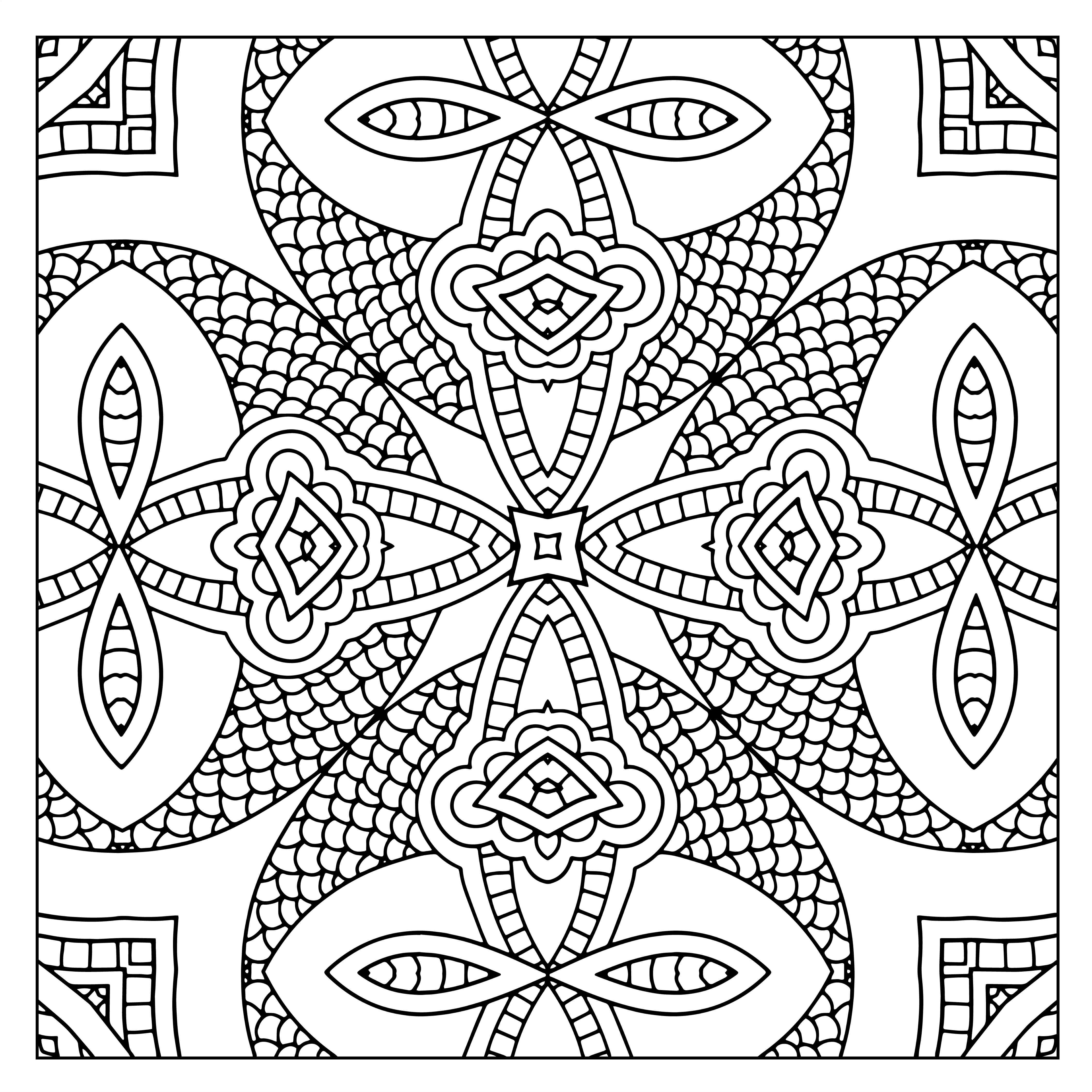 4500x4500 New 50 Free Square Patterns Kaleidoscope Adult Coloring Printables