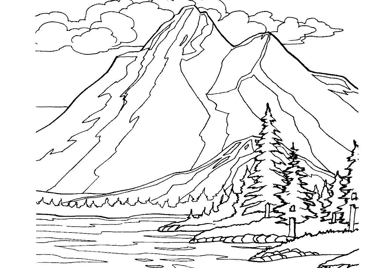 1250x900 Coloring Pages Of Mountains Landscaping Mountain Free Adult