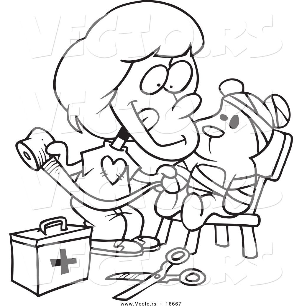 1024x1044 Vector Of A Cartoon Girl Bandaging Up Her Teddy Bear