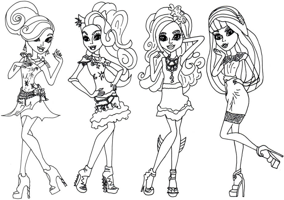 922x649 Monster High Coloring Page (4 Monster Girls)