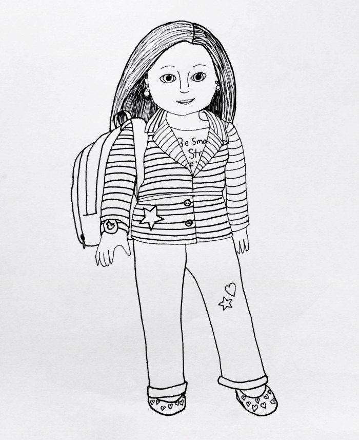 700x857 Free Printable American Girl Doll Brings School Bag Coloring Pages