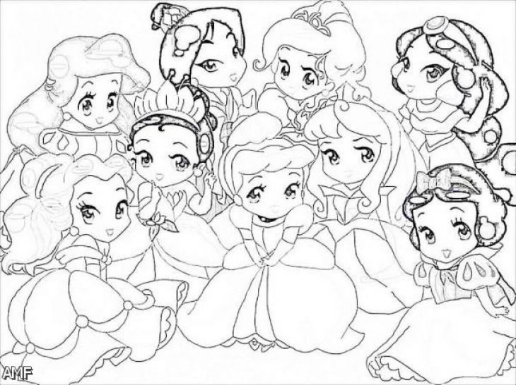 730x546 Little Disney Princesses Very Cute Coloring Page For Girls