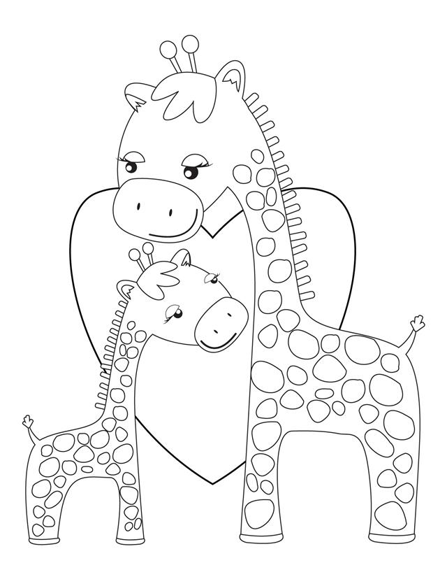 640x828 Mommy Giraffe And Kid Coloring Page Animal Pages