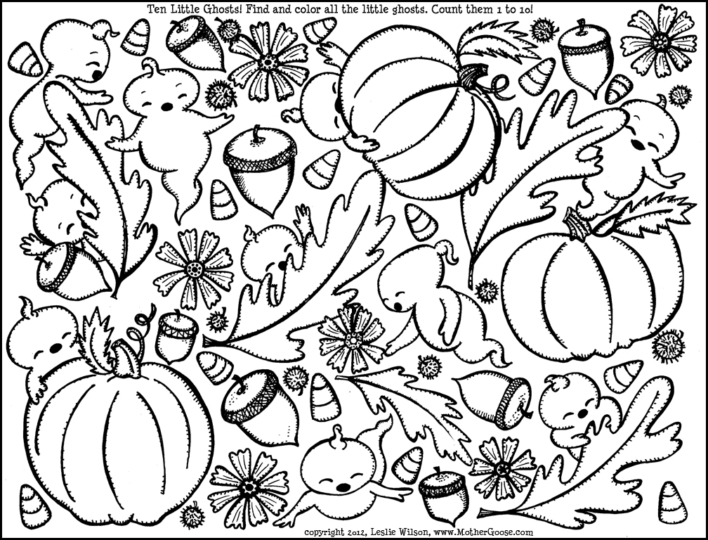 1008x768 Ten Little Ghosts Coloring Page, A Free Printable Mother Goose