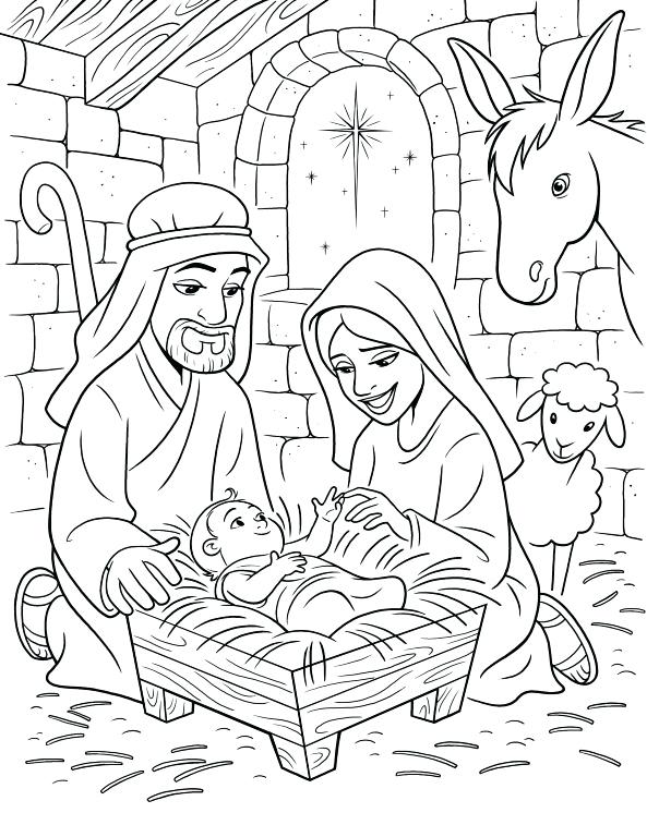 593x768 Amazing Nativity Scene Coloring Pages Kids Book Large Size Of Page