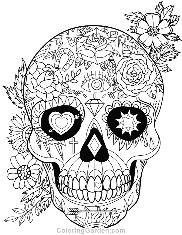 600x776 Free Printable Sugar Skull (Day Of The Dead) Adult Coloring Page