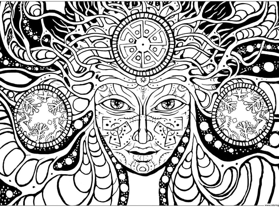 1080x800 Trippy Coloring Pages Mushrooms Free Printable Adult Pot Leaf Book