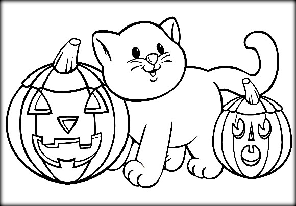 580x404 Pretty Design Halloween Coloring Pages With Cats Free Printable