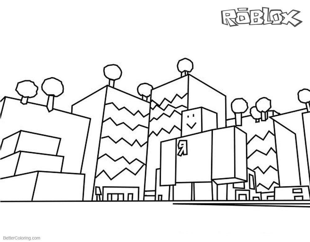 1000x780 Roblox Coloring Pages Buildings Line Drawing