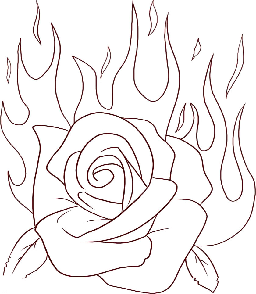 840x964 Coloring Book Rose Flame Flowers Pages Free Printable 840964 14