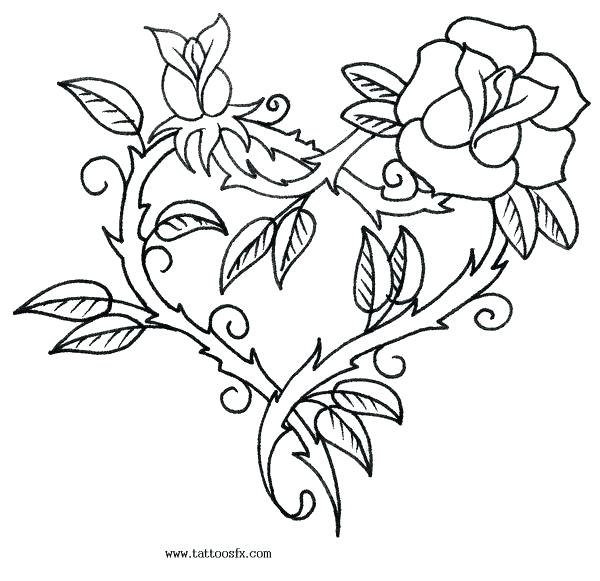 600x581 Coloring Pages Of Hearts Roses Roses Coloring Page Roses