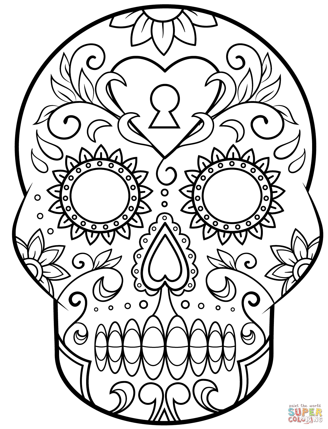 1382x1809 Awesome Coloring Pages Of Sugar Skulls Design Free Simple Cool