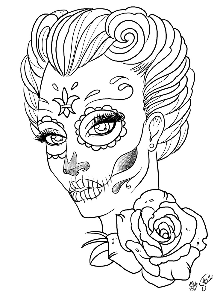 745x1024 Coloring Pages Coloring Pages For Adult Tattoo Sugar Skull Day