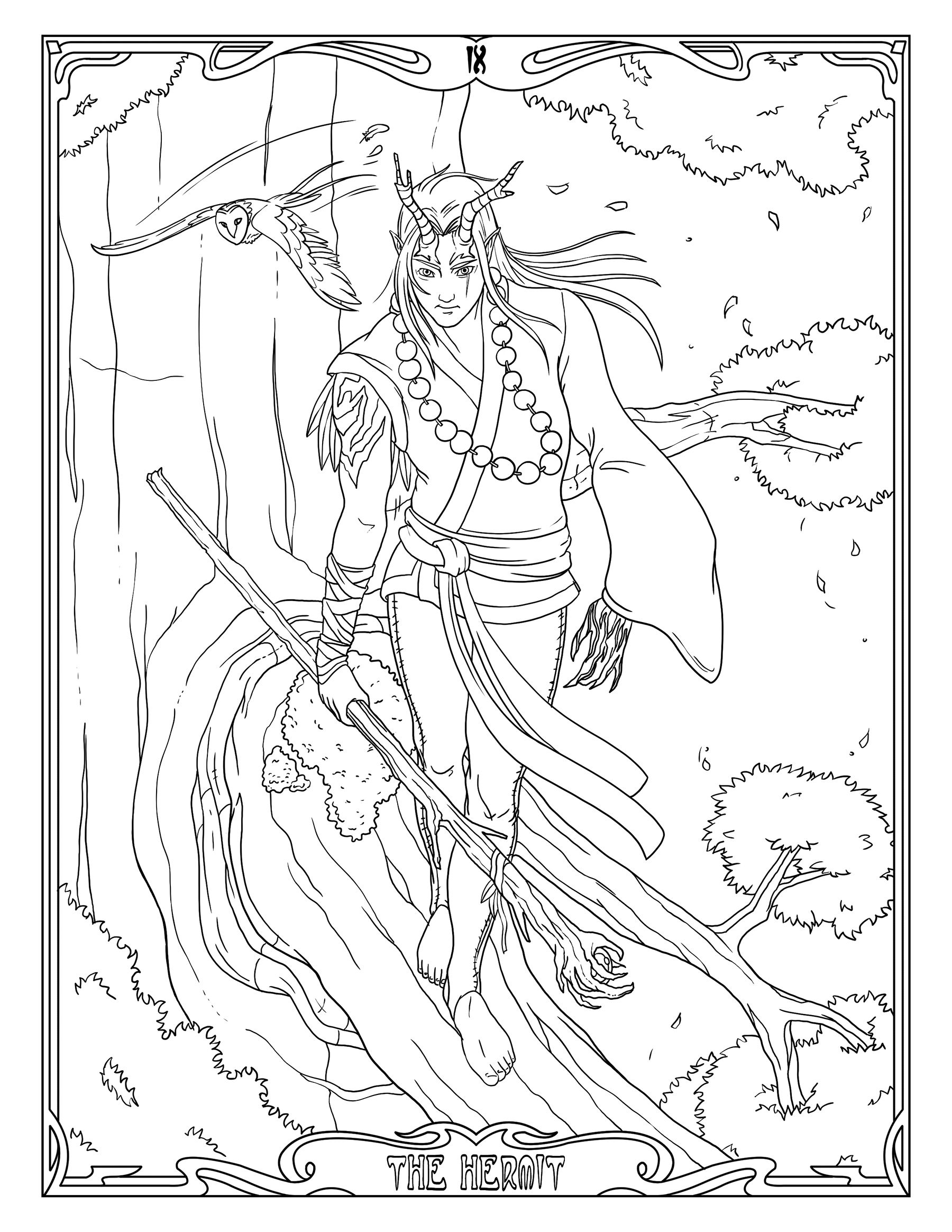 1800x2329 Elf, Druid, Printable Coloring Pages, Adult Coloring Page, Tarot