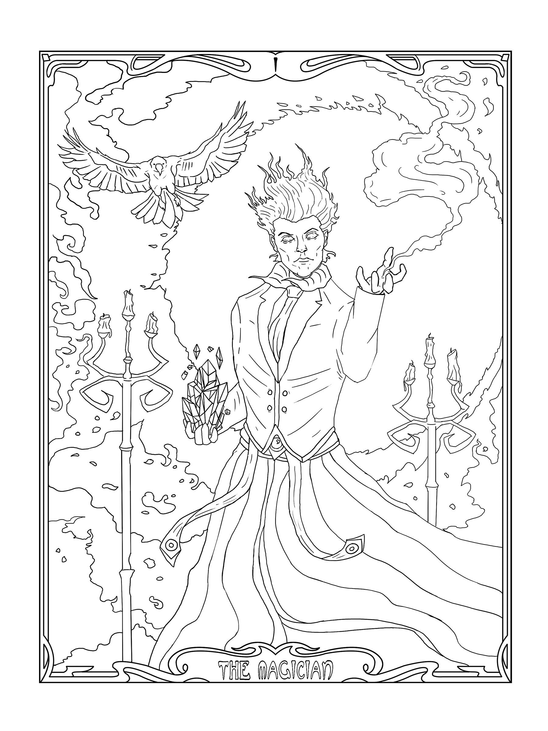1800x2400 Magician, Mage, Printable Coloring Pages, Adult Coloring Page