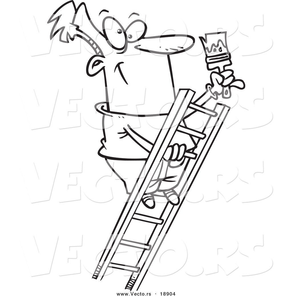 1024x1044 Vector Of A Cartoon Painter Climbing A Ladder
