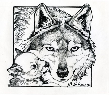 450x395 Drawn Howling Wolf Mother Wolf