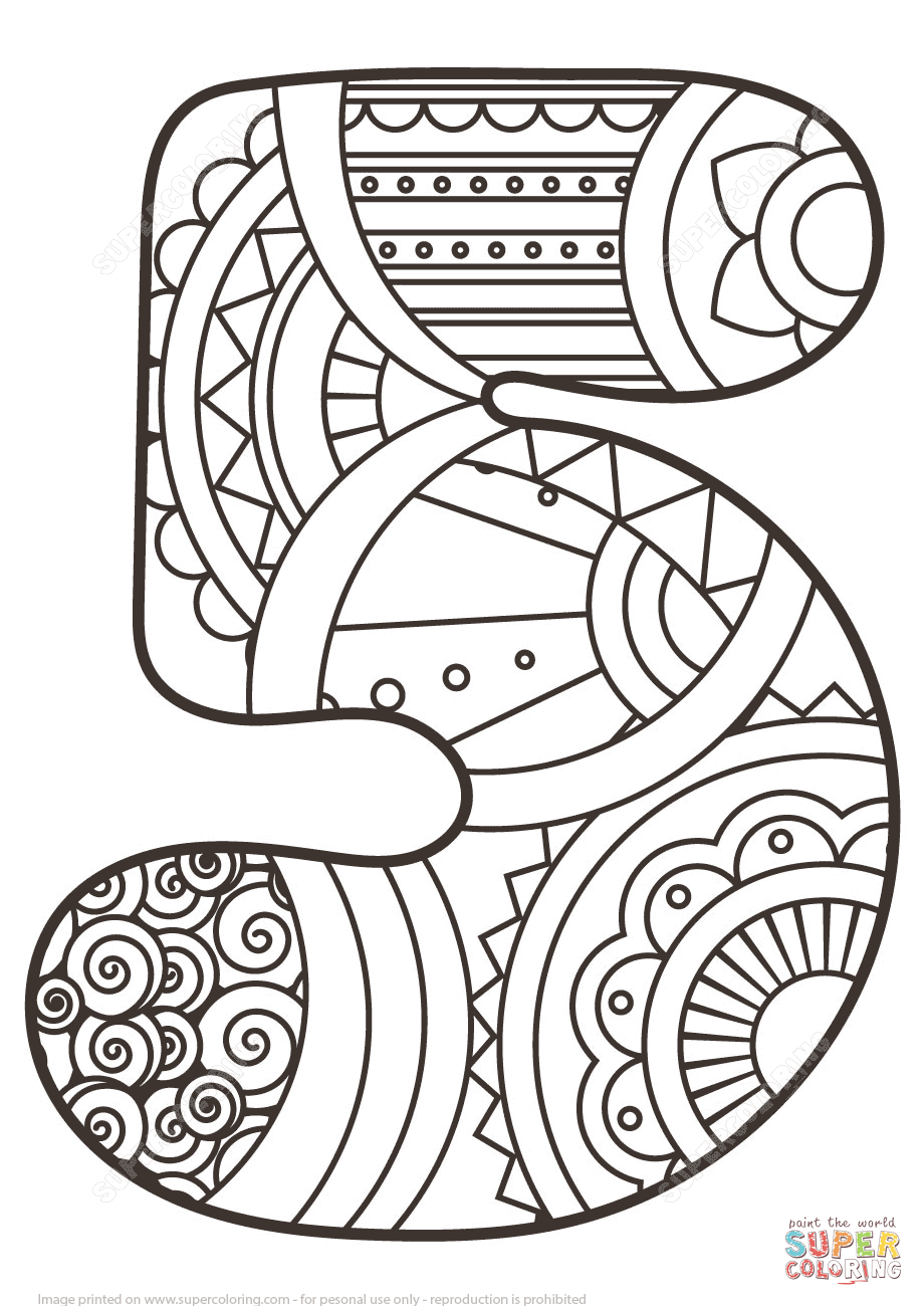 920x1300 Number 5 Zentangle Coloring Page Free Printable Pages