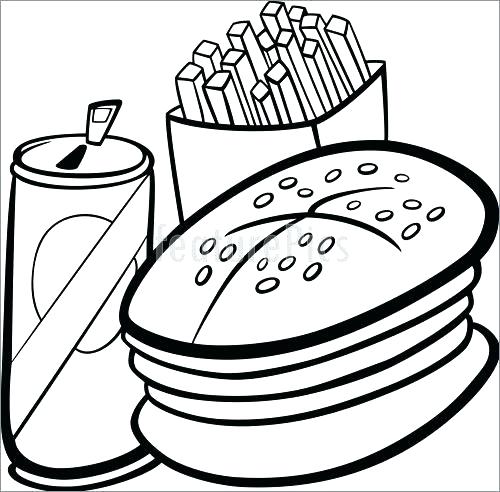 500x492 French Fries Coloring Pages Page Junk Food Hamburger And Black