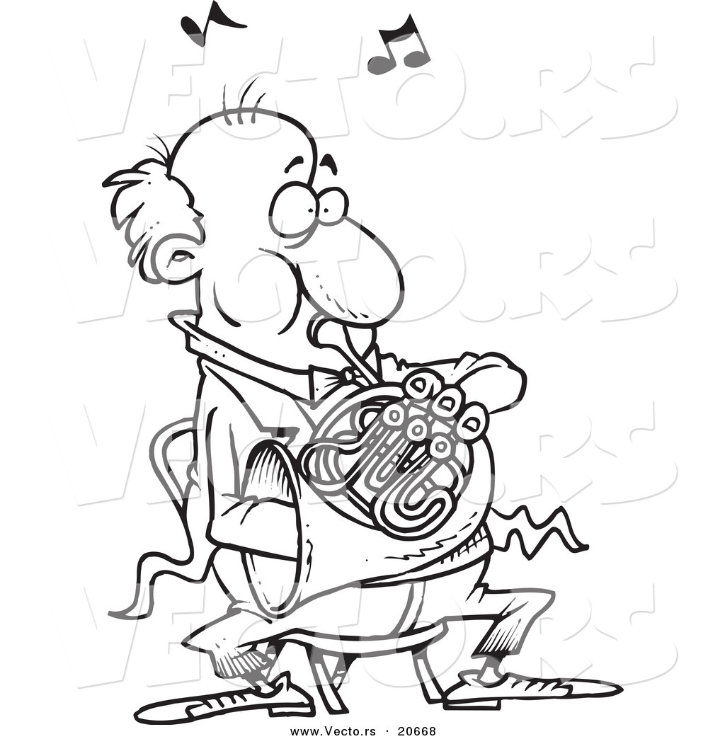 1024x1044 Vector Of A Cartoon Man Blowing Into A French Horn