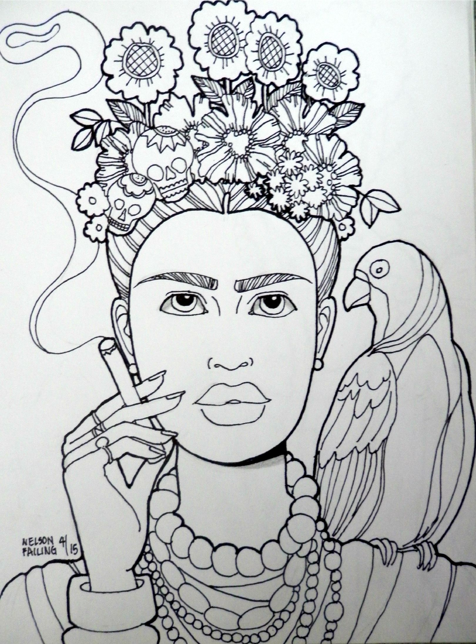 1620x2193 Frida Kahlo Nelson Failing The Art Colony Adult Coloring