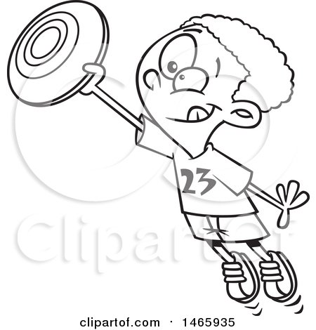 450x470 Clipart Of A Cartoon Lineart Boy Catching A Frisbee