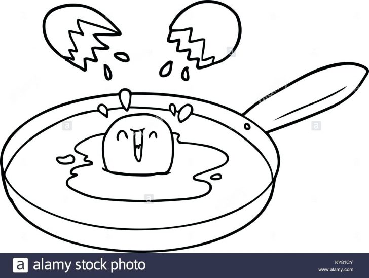 728x548 Fried Egg Colouring Pages Freehand Drawn Cartoon Frying Pan Stock