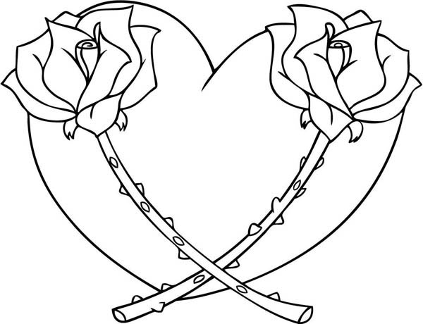 600x460 Coloring Pages Hearts Hearts And Roses Full Of Thorn Coloring Page