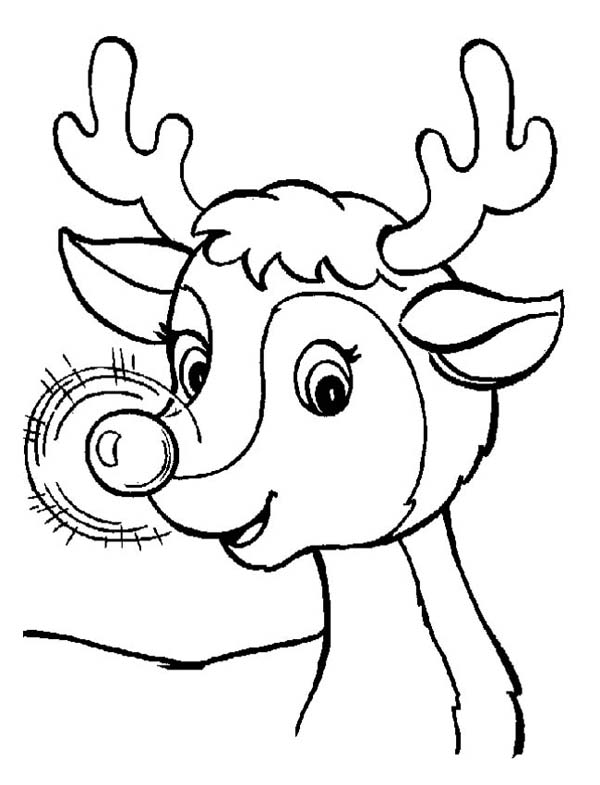 600x785 A Sweet Christmas Reindeer With Glowing Nose On Christmas Coloring