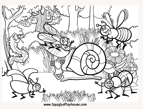 500x381 Free Coloring Page Of Insects In A Forest. Fun To Color For Kids