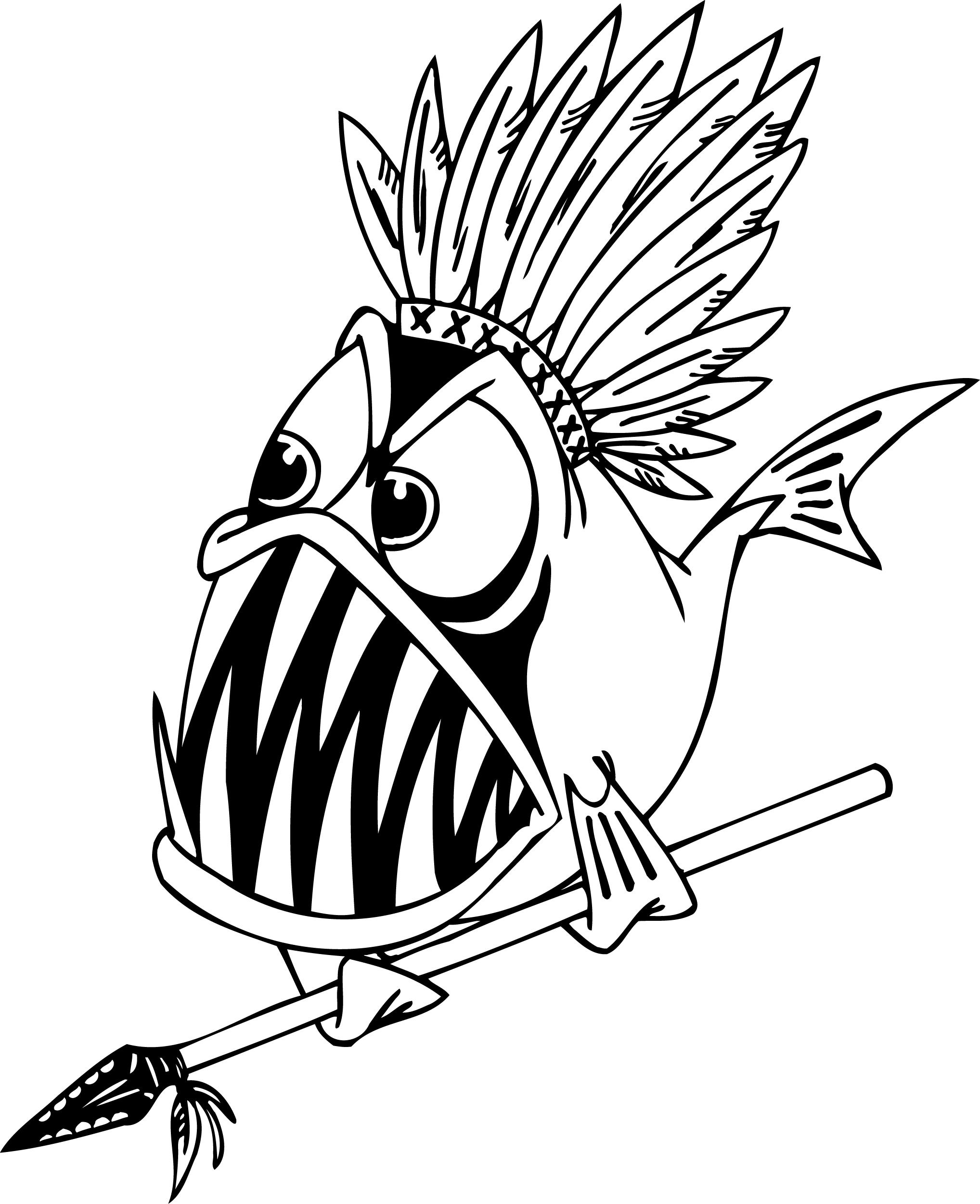2036x2500 Coloring Pages Of A Piranha Fish Holding A Spear For Preschoolers