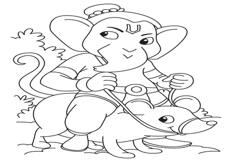476x333 Simple Ganesha Coloring Lord With Mouse Page