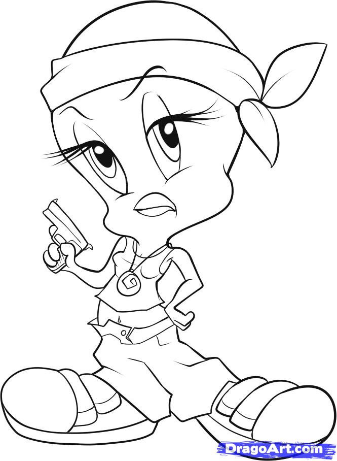 665x908 Drawings Of Cartoon Characters How To Draw Gangster Tweety Step