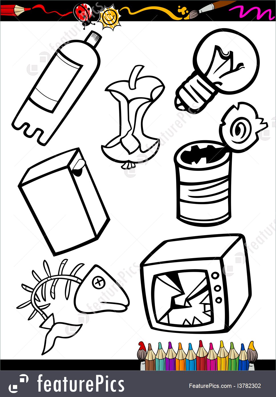 967x1392 Waste And Recycle Cartoon Garbage Objects Coloring Page