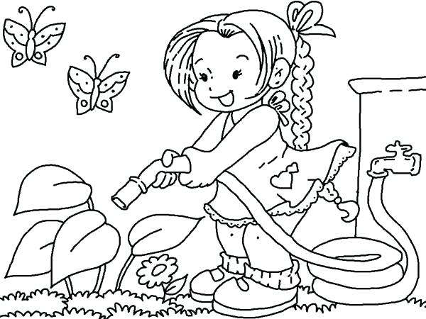 600x450 Garden Coloring Page Gardening Watering Flower With Hose Gardening