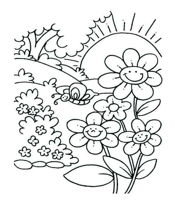 600x702 Spring Printable Coloring Pages Spring Flower In Garden Coloring